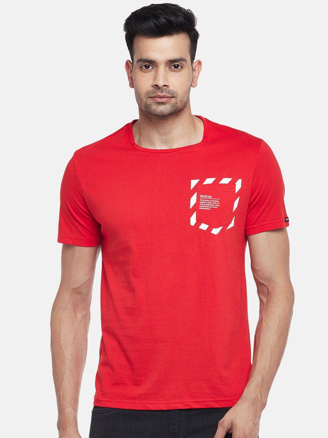 people men red typography printed cotton t-shirt