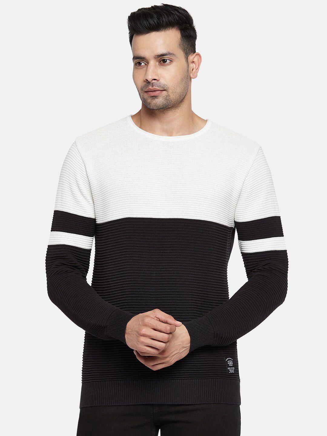 people men white & black colourblocked pullover