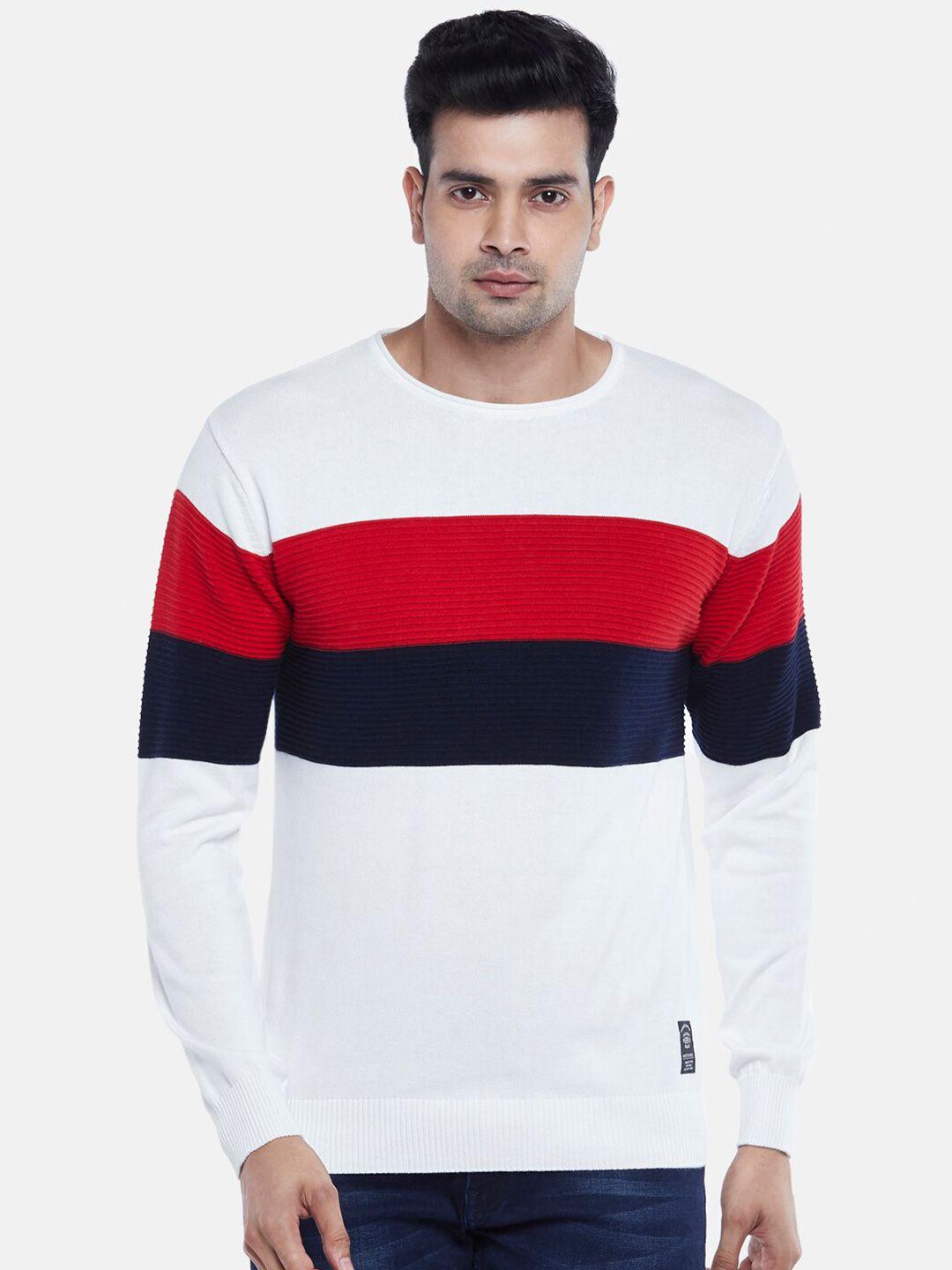 people men white & black striped pullover