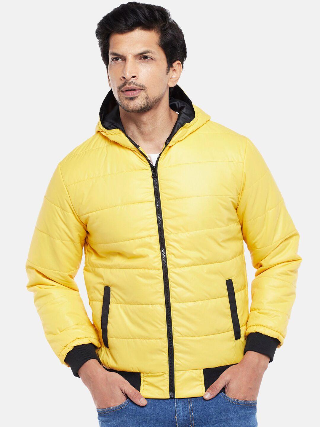 people men yellow hooded padded jacket