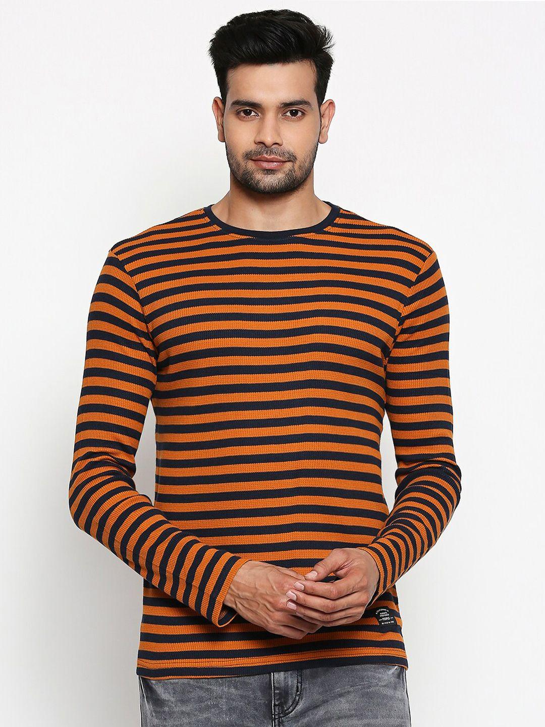 people men yellow striped pure cotton t-shirt