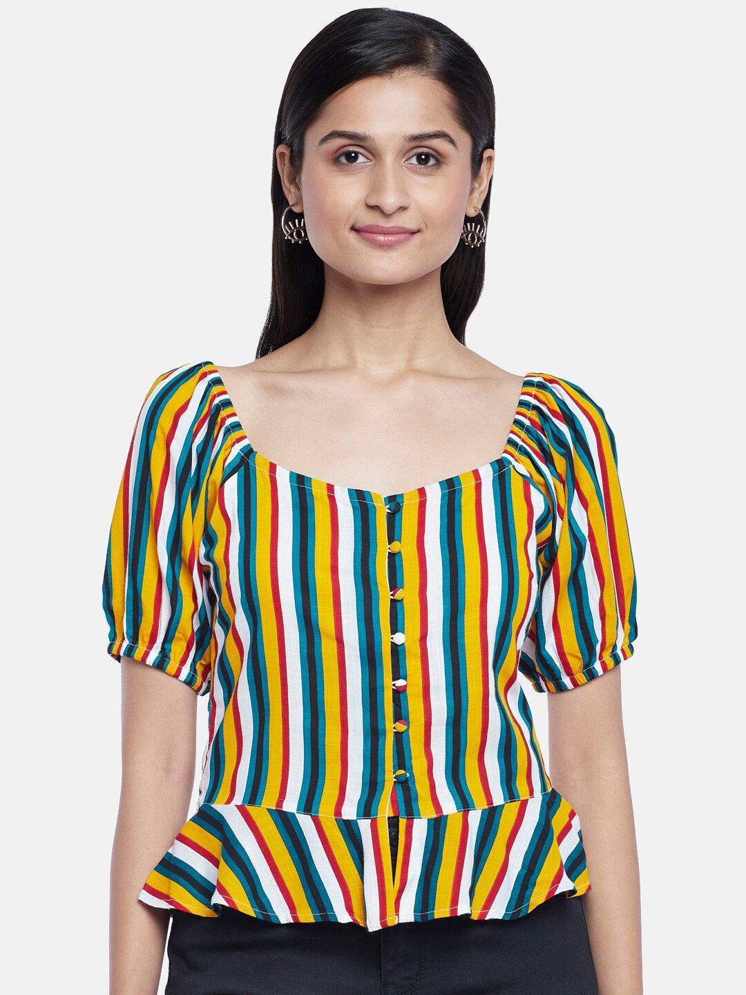people multicoloured striped top