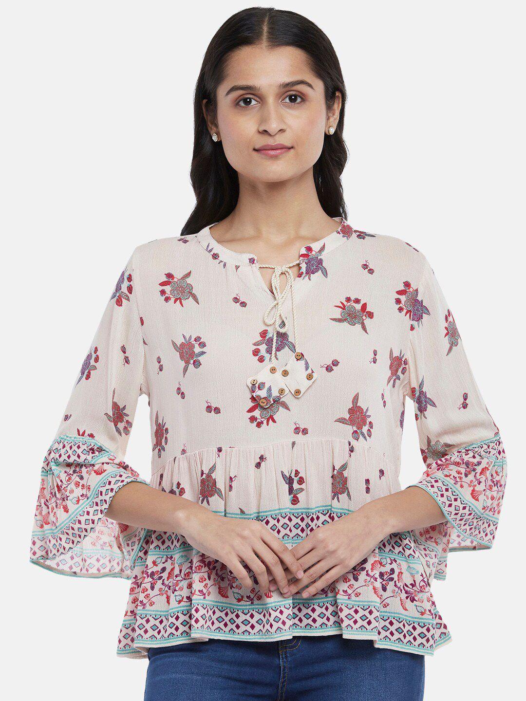 people off-white floral print tie-up neck crepe empire top