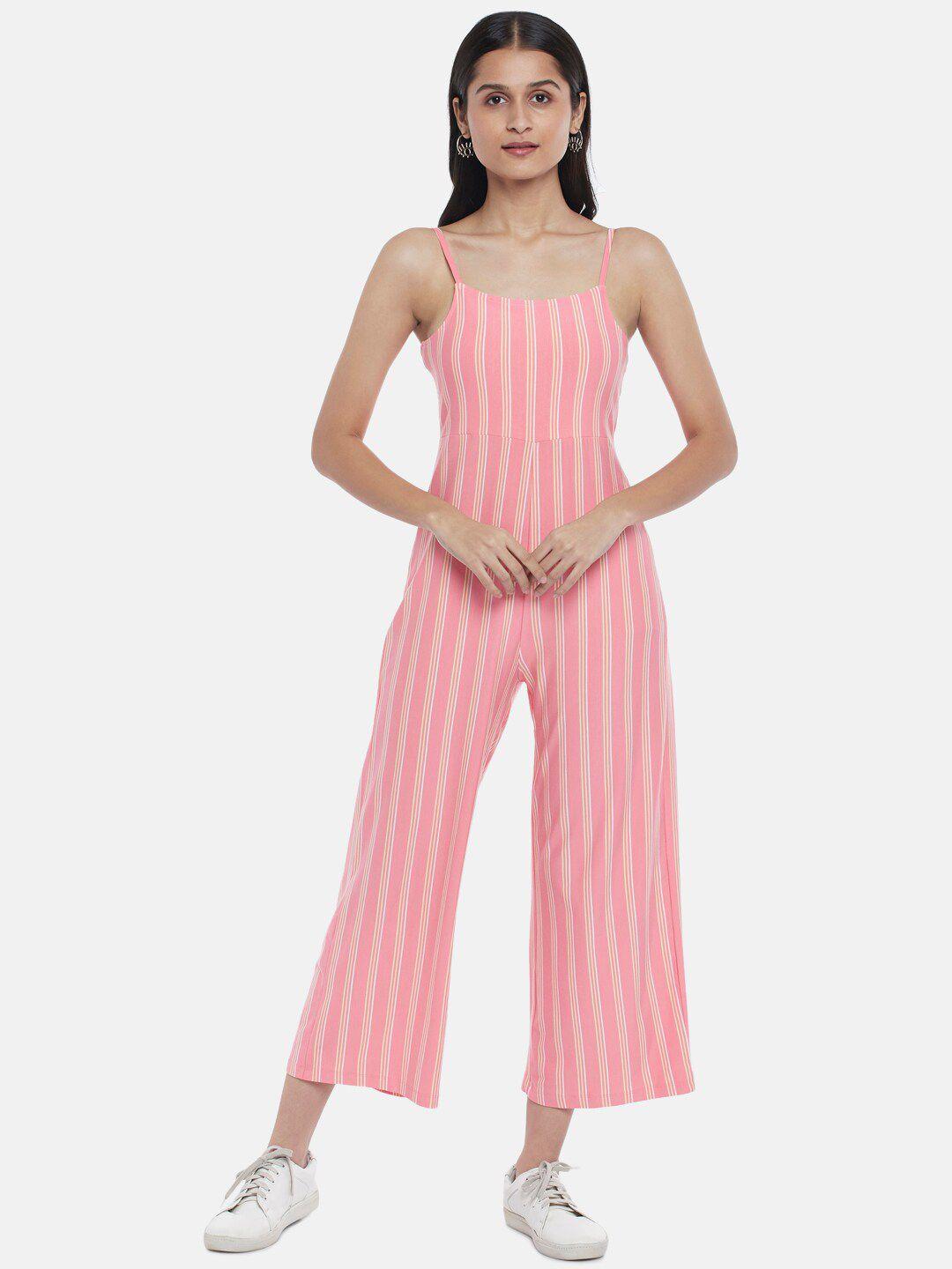 people pink & white striped basic jumpsuit
