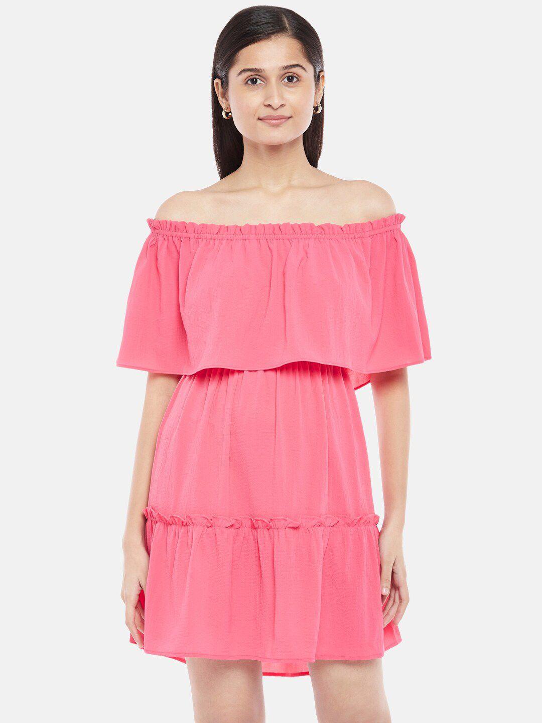 people pink off-shoulder a-line dress