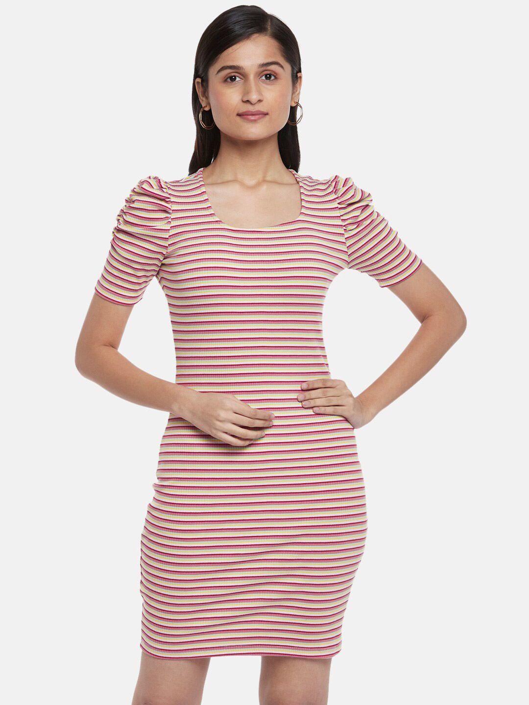 people pink striped bodycon dress