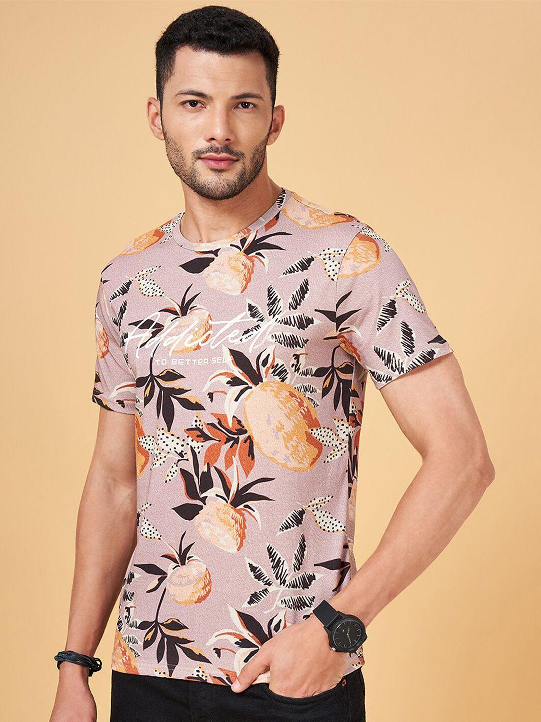 people tropical printed round neck slim fit cotton regular t-shirt