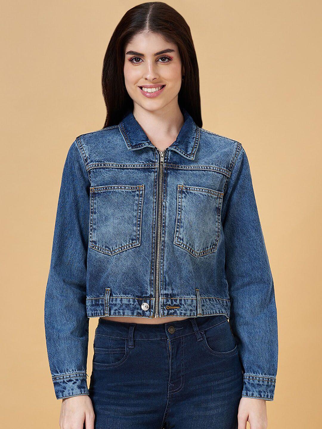 people washed pure cotton crop denim jacket