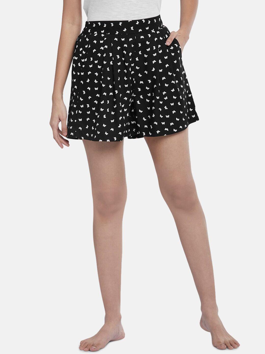 people women black printed high-rise shorts