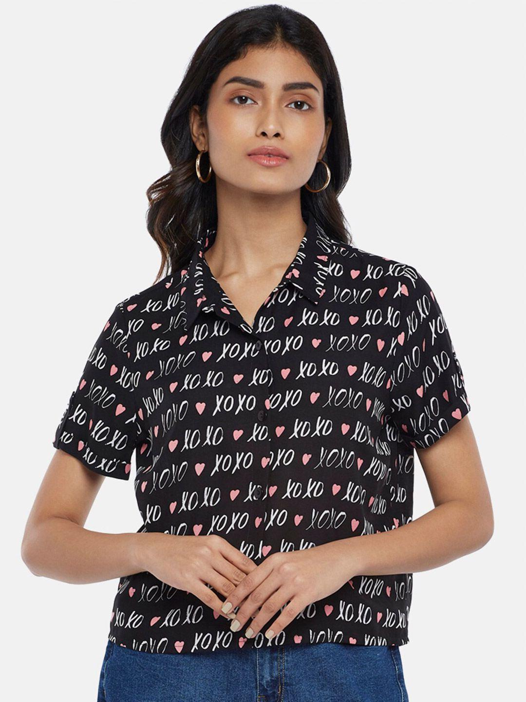 people women black regular fit printed casual shirt