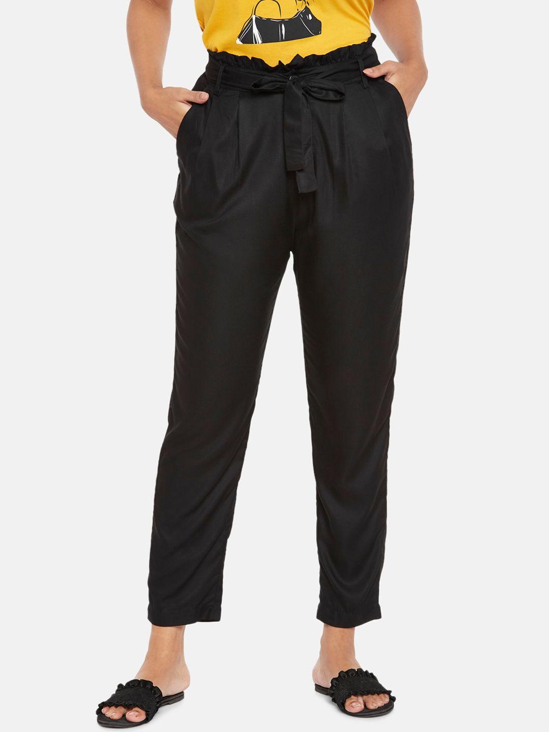 people women black slim fit high-rise pleated peg trousers