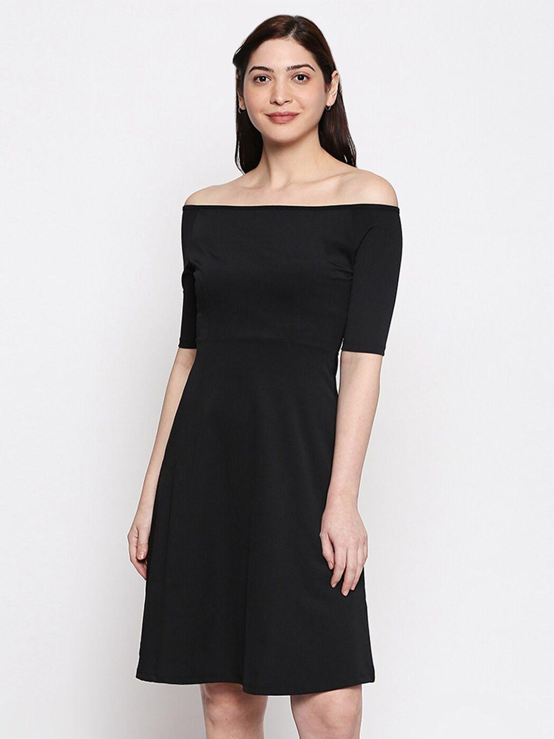 people women black solid off-shoulder dress
