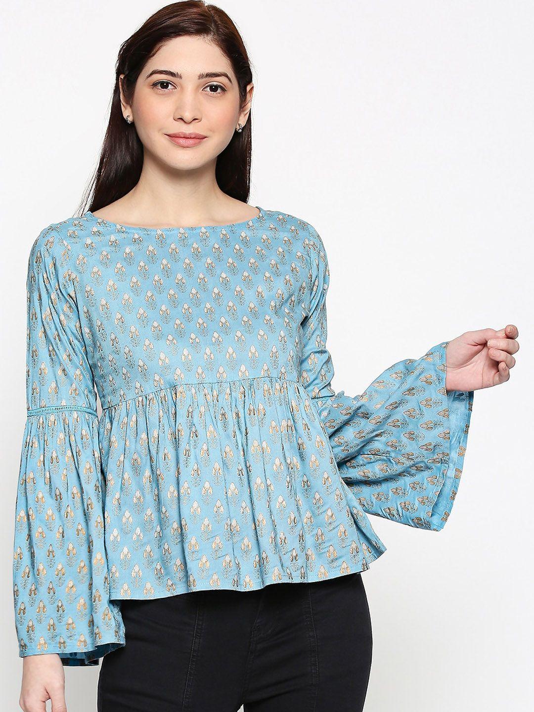 people women blue & off white empire top