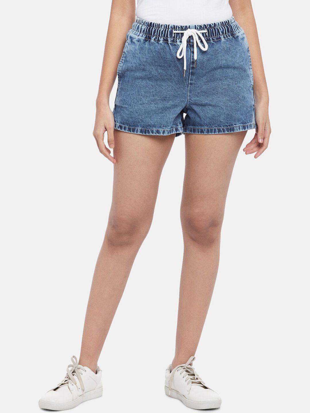 people women blue cotton denim shorts