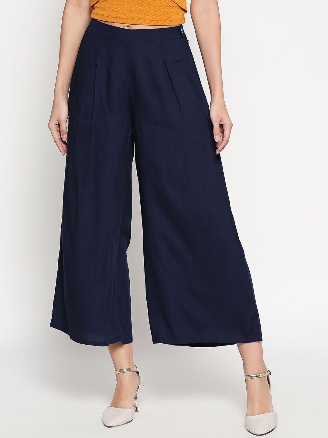 people women blue flared solid culottes
