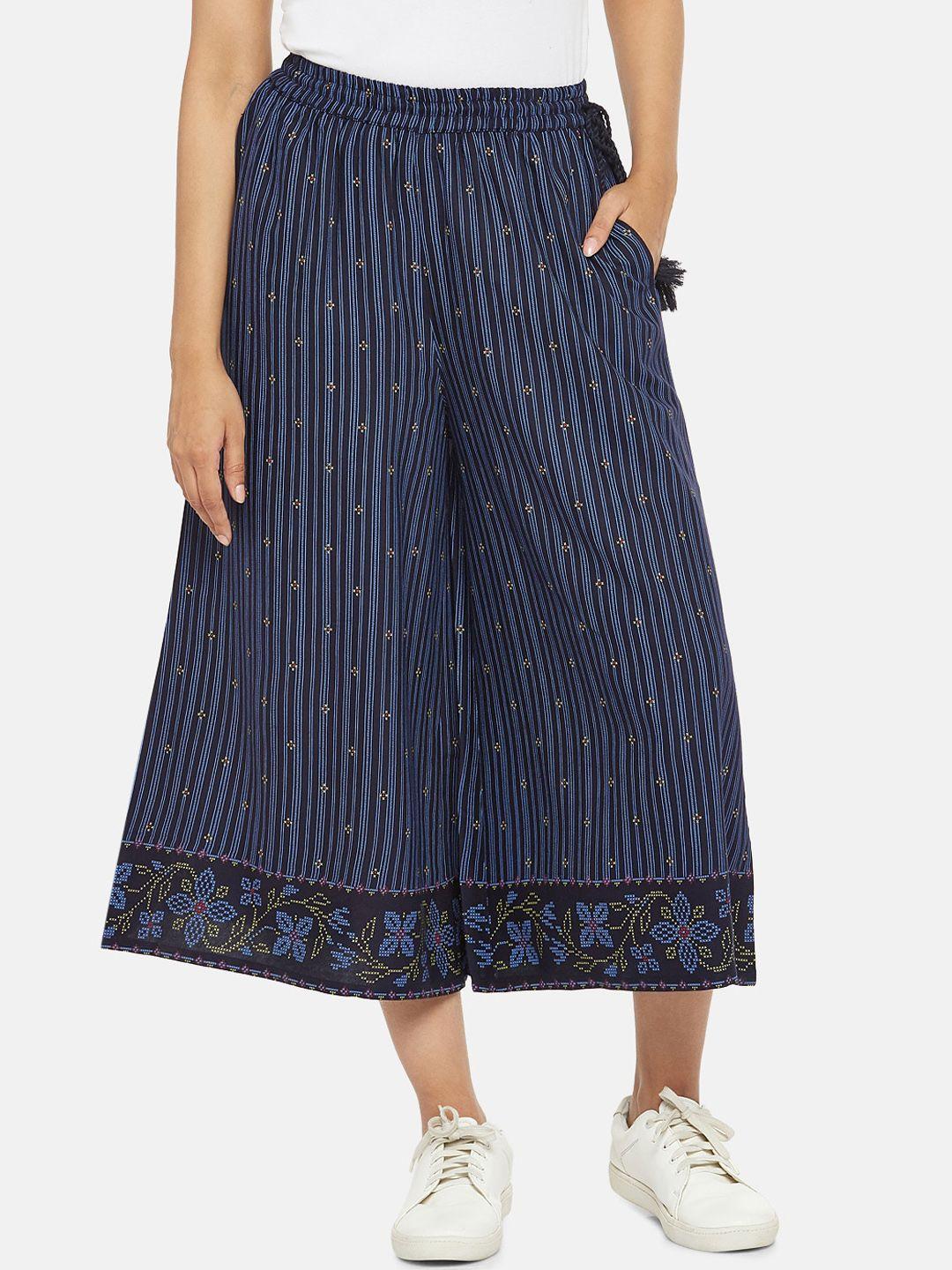 people women blue flared striped culottes
