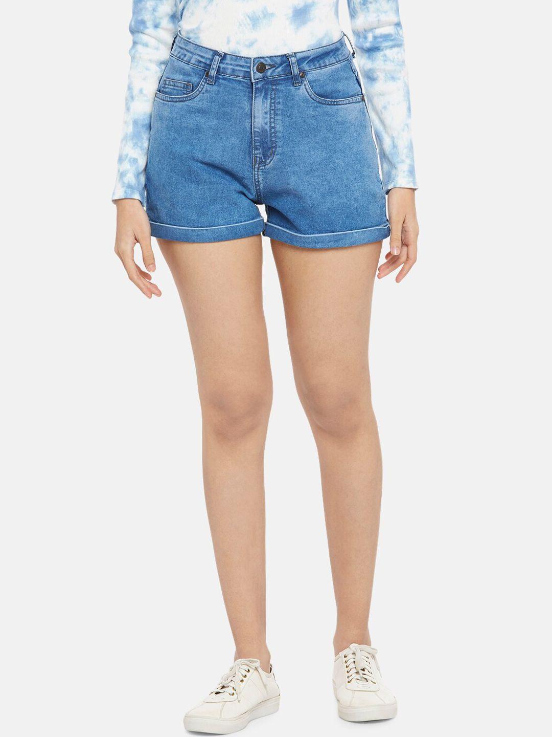 people women blue high-rise regular shorts