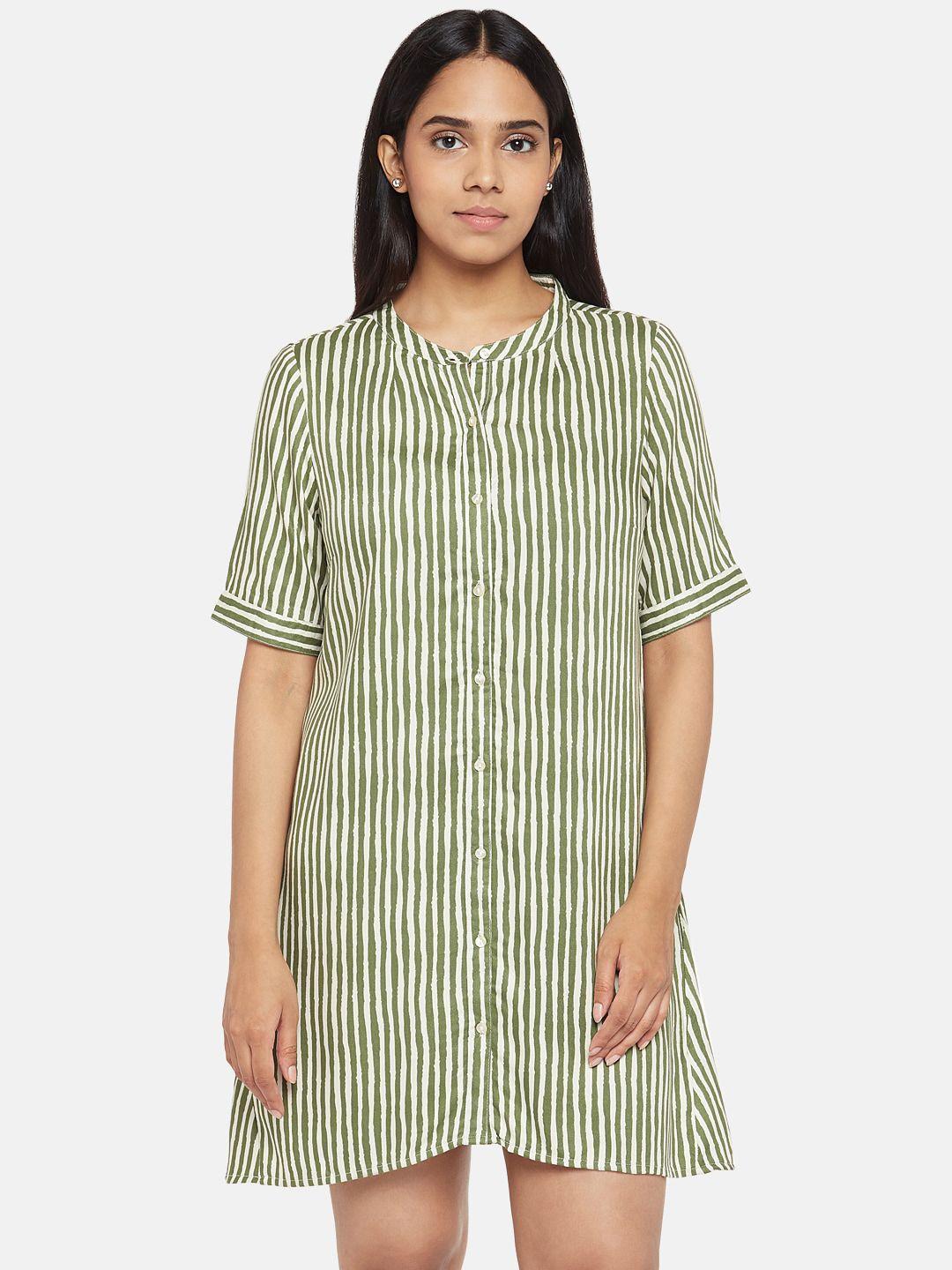 people women green & white striped a-line dress