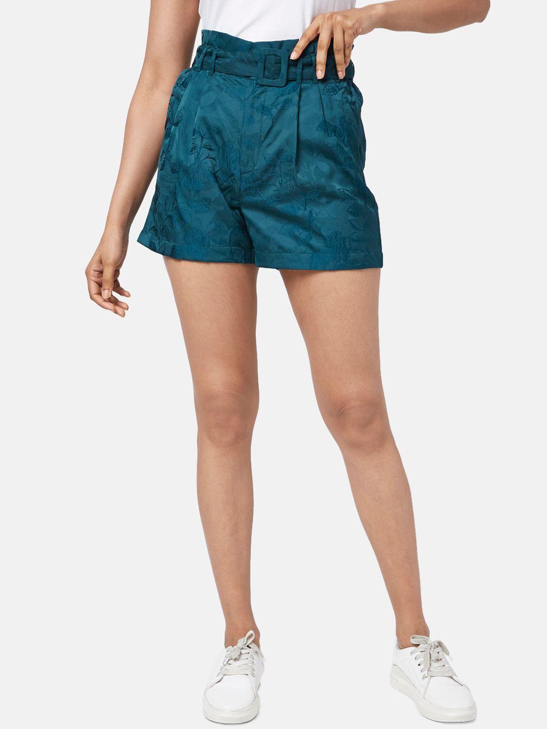 people women green self design high-rise short