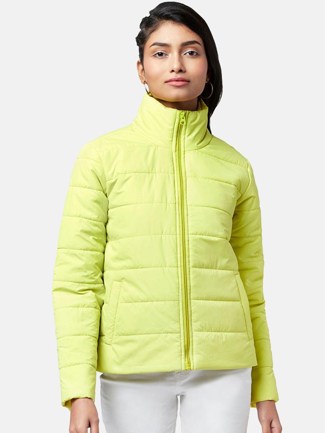 people women lime green solid puffer jacket