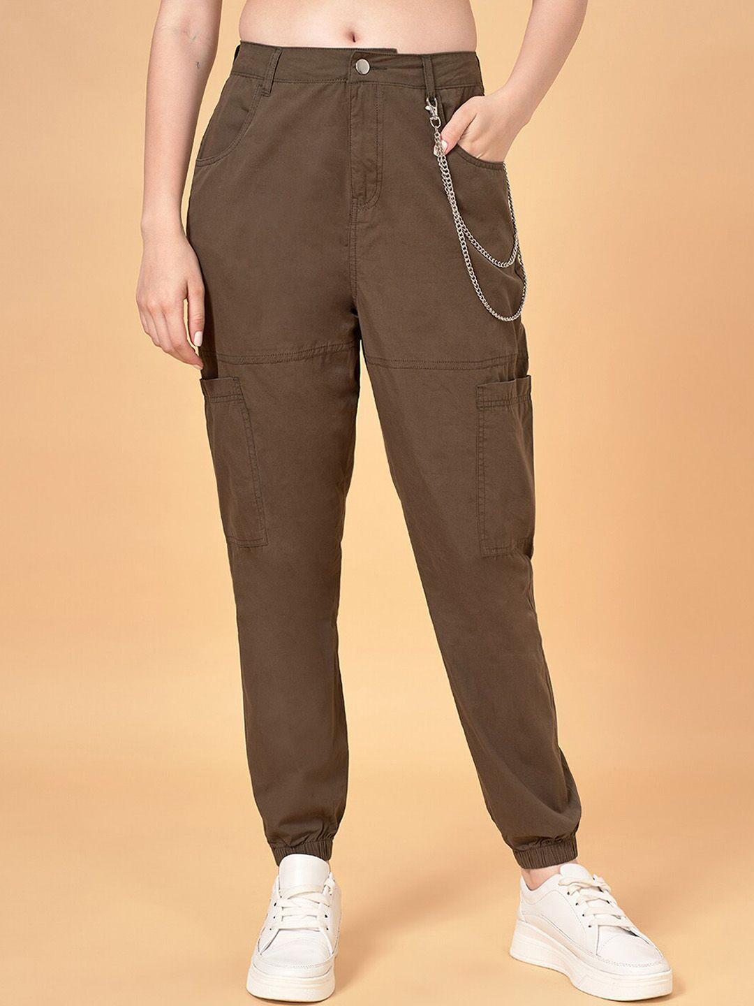 people women mid-rise loose fit pure cotton joggers trousers