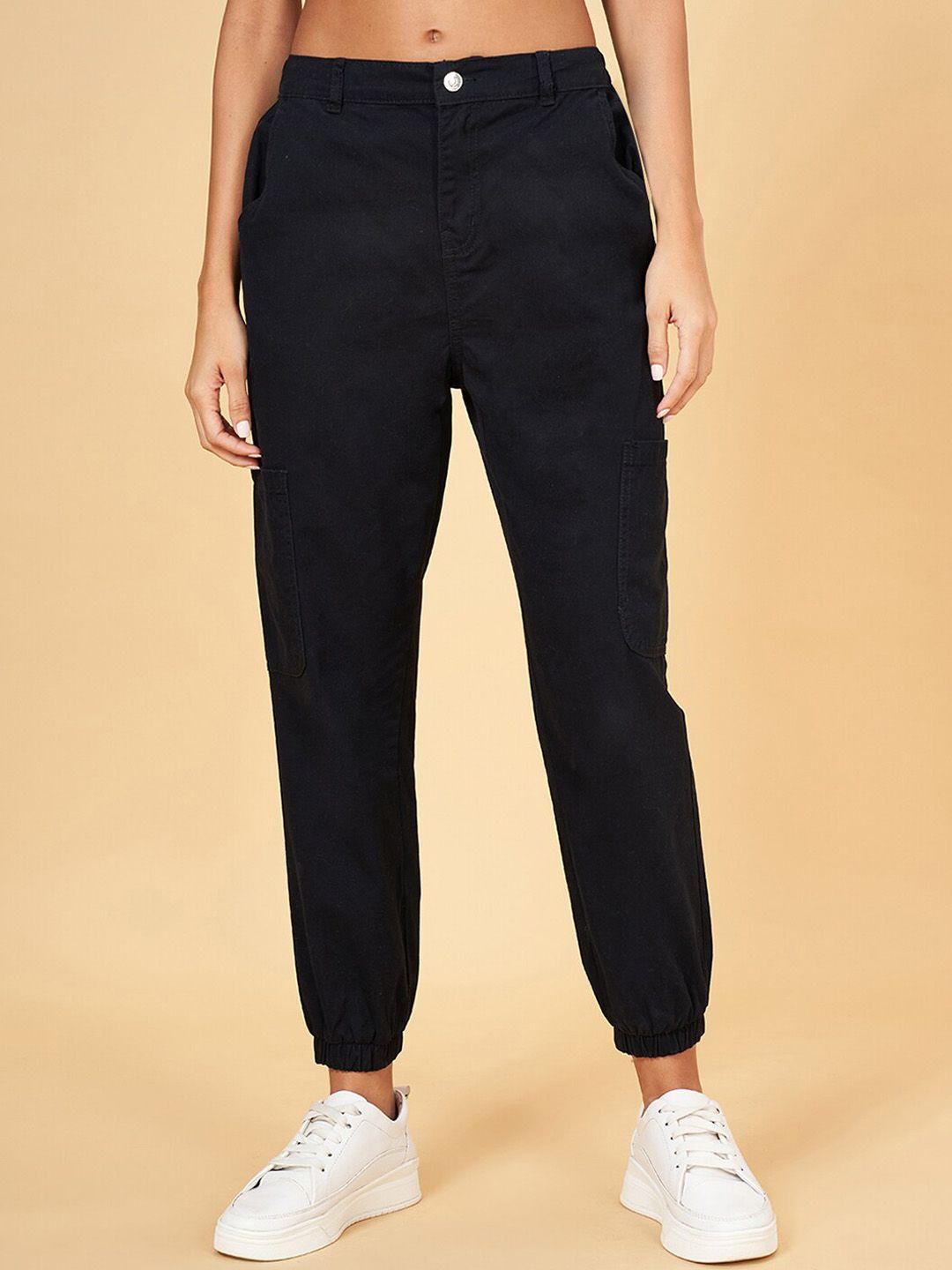 people women mid-rise pure cotton joggers