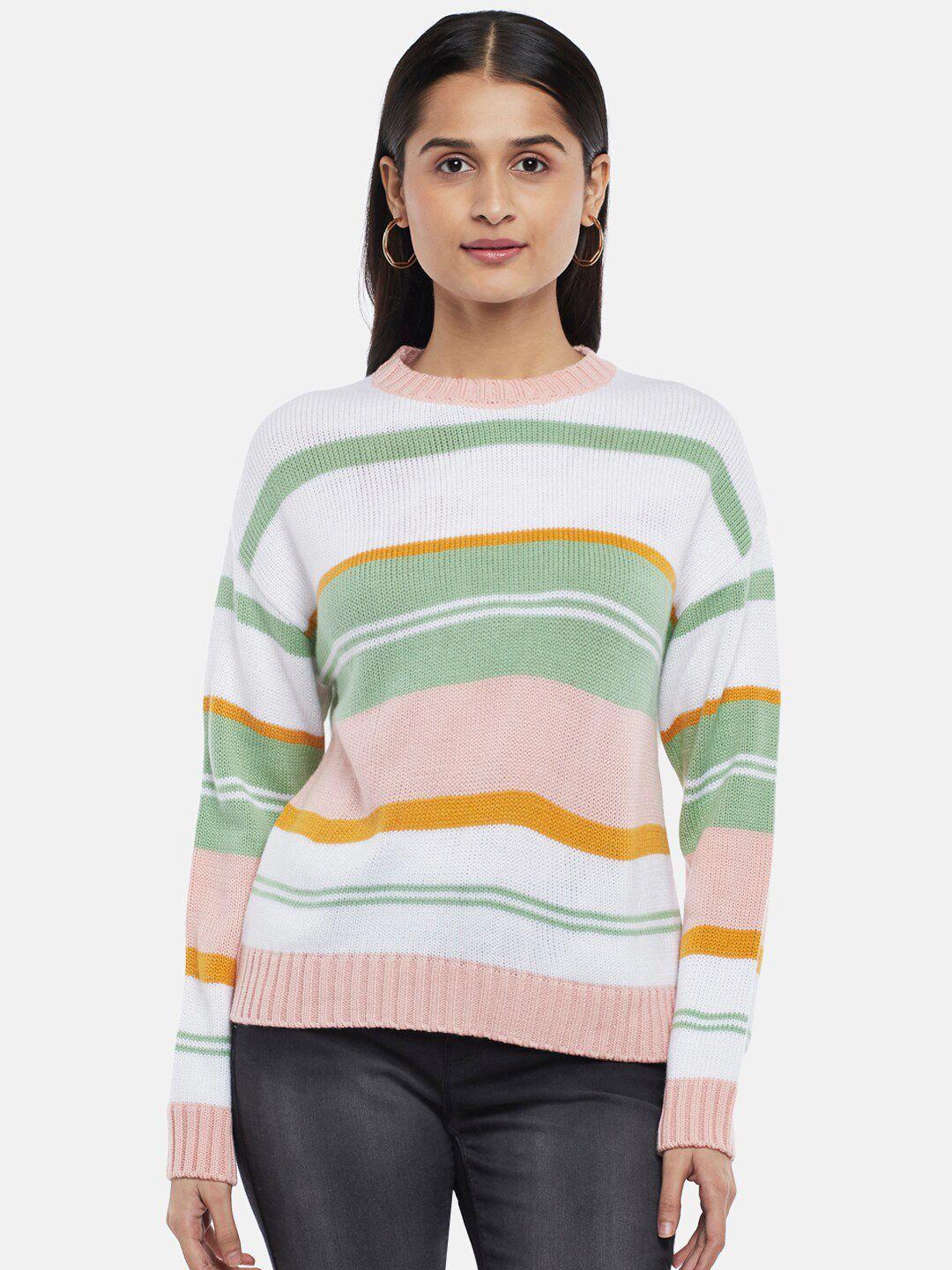 people women multi-coloured colour-blocked striped pullover sweater