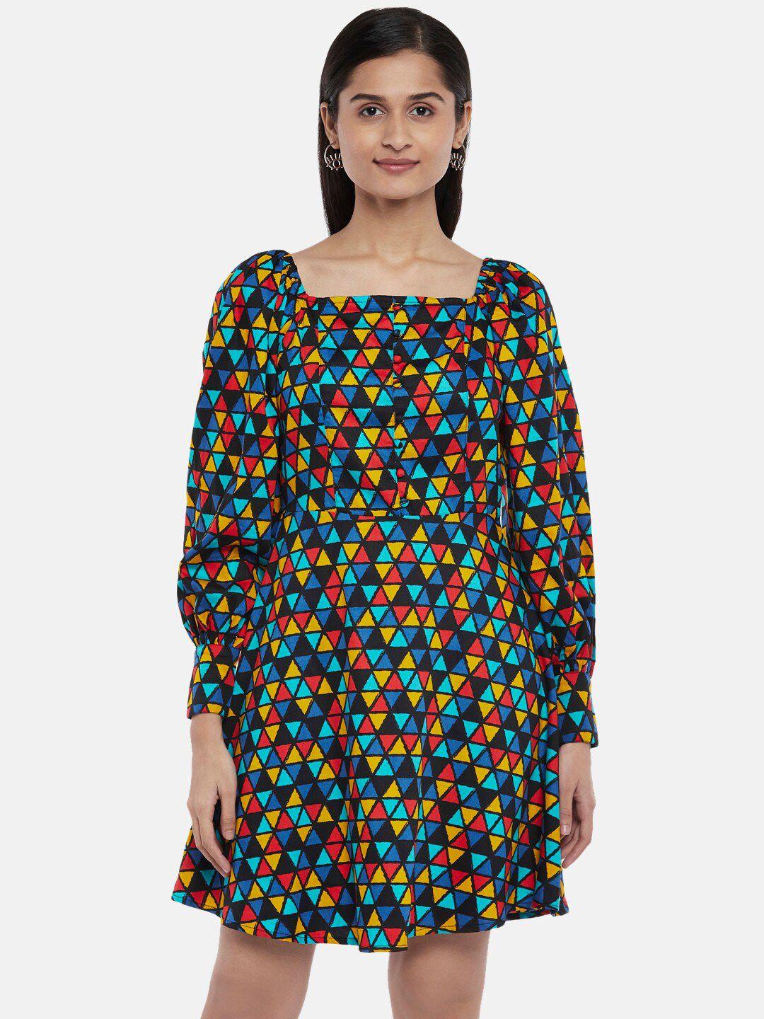 people women multicoloured geometric print pure cotton a-line dress