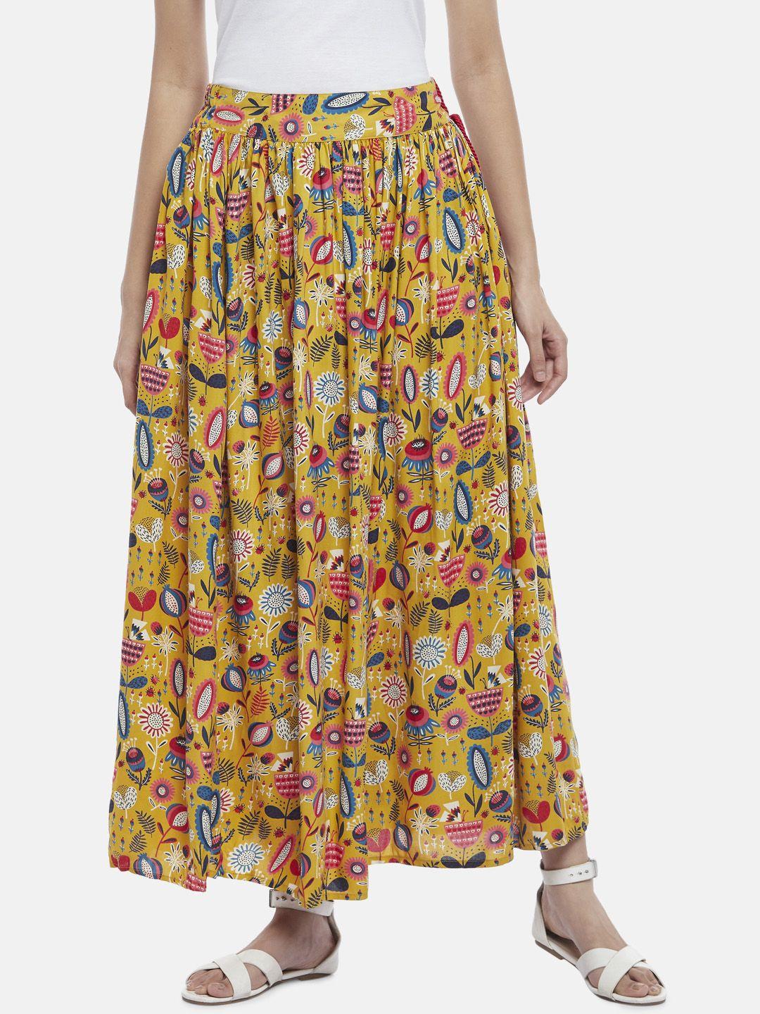 people women mustard printed maxi skirts