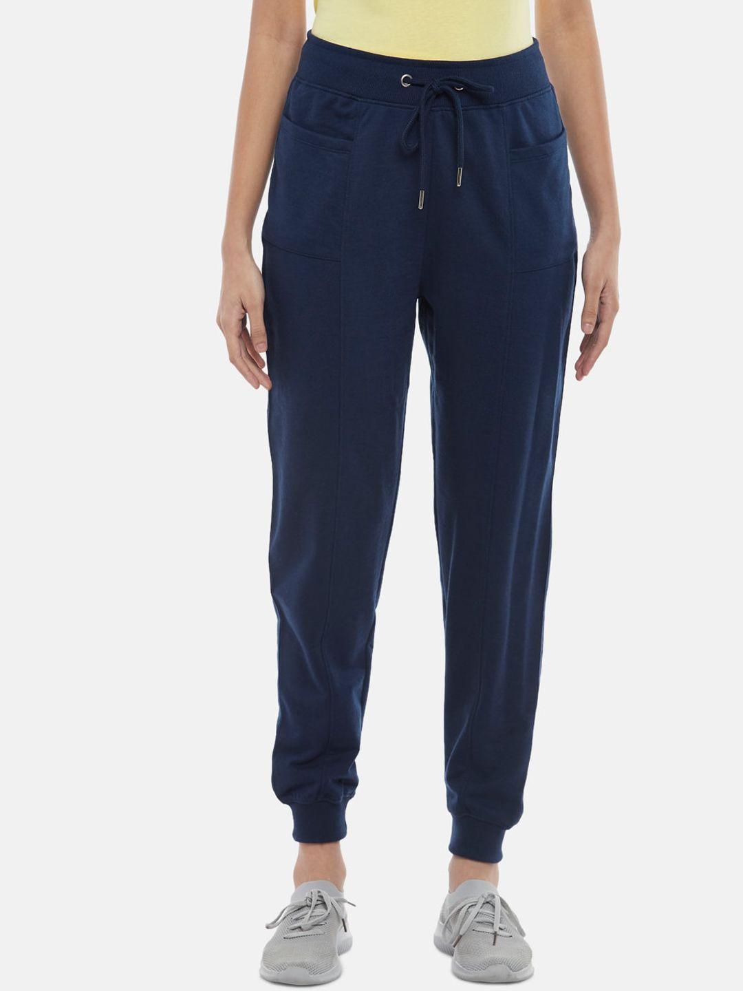 people women navy blue solid joggers