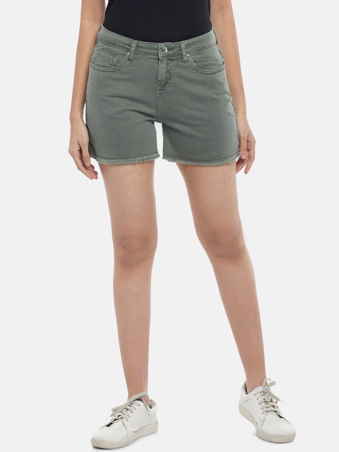 people women olive green high-rise cotton shorts