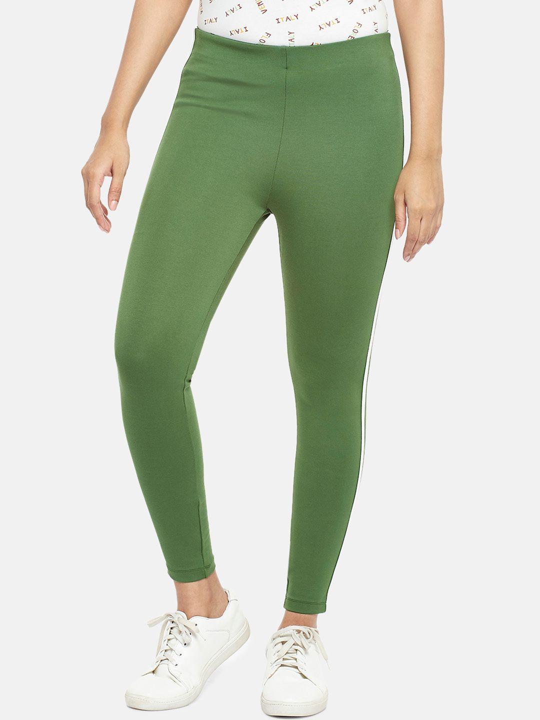 people women olive green skinny fit high-rise trousers