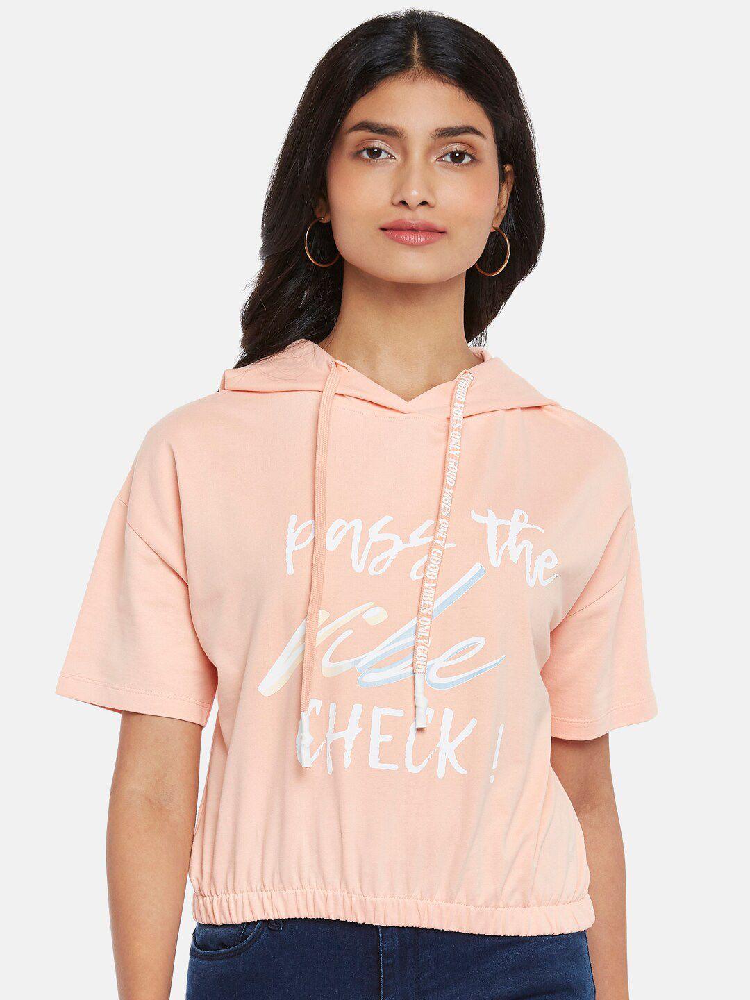 people women peach-coloured printed sweatshirt