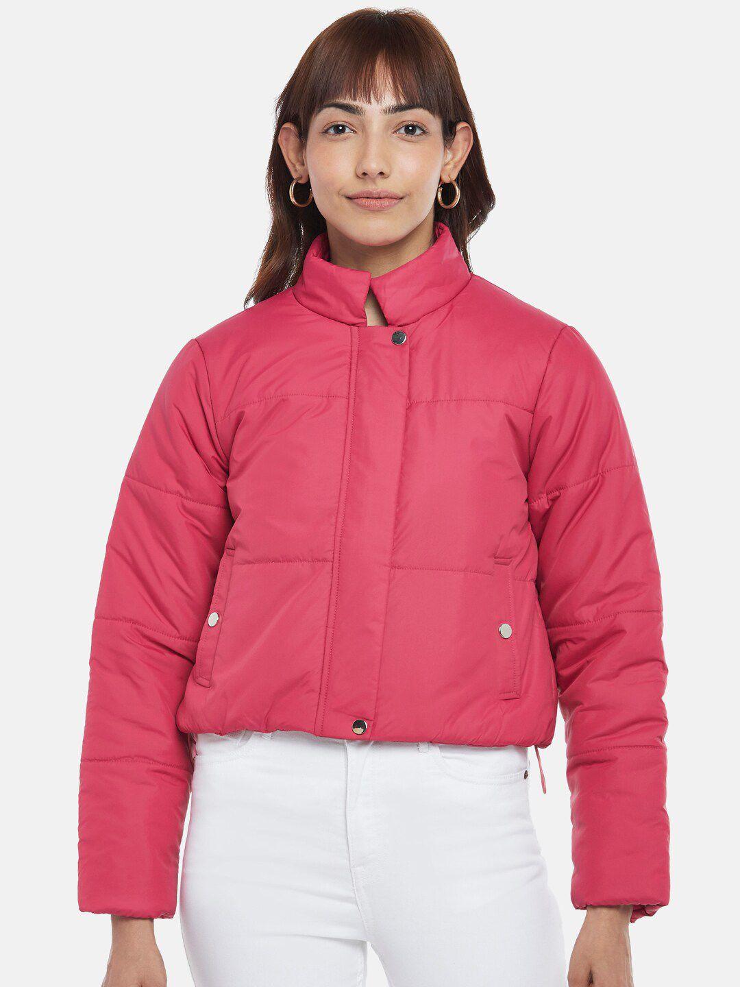 people women pink cotton crop puffer jacket