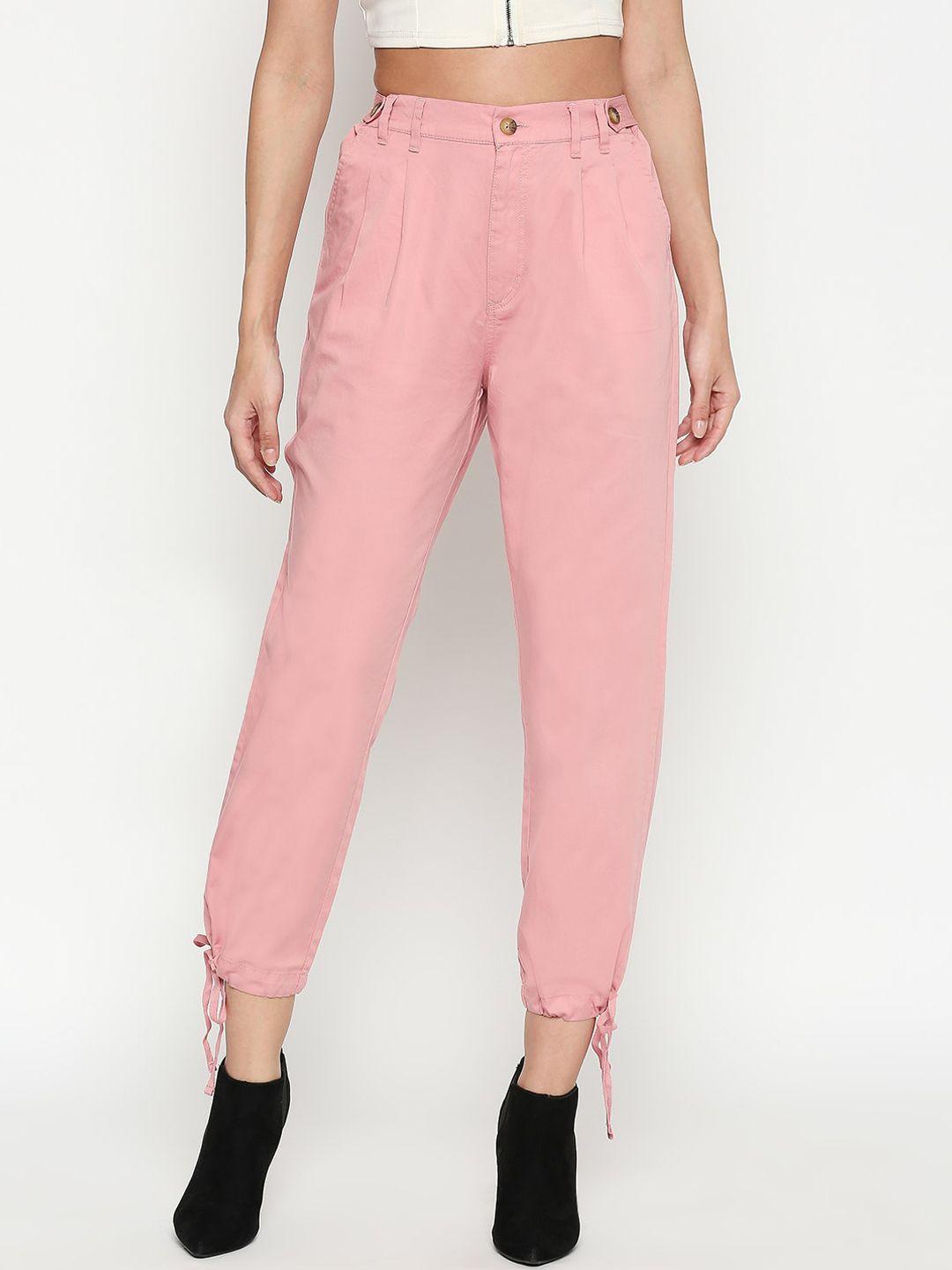 people women pink slim fit solid joggers