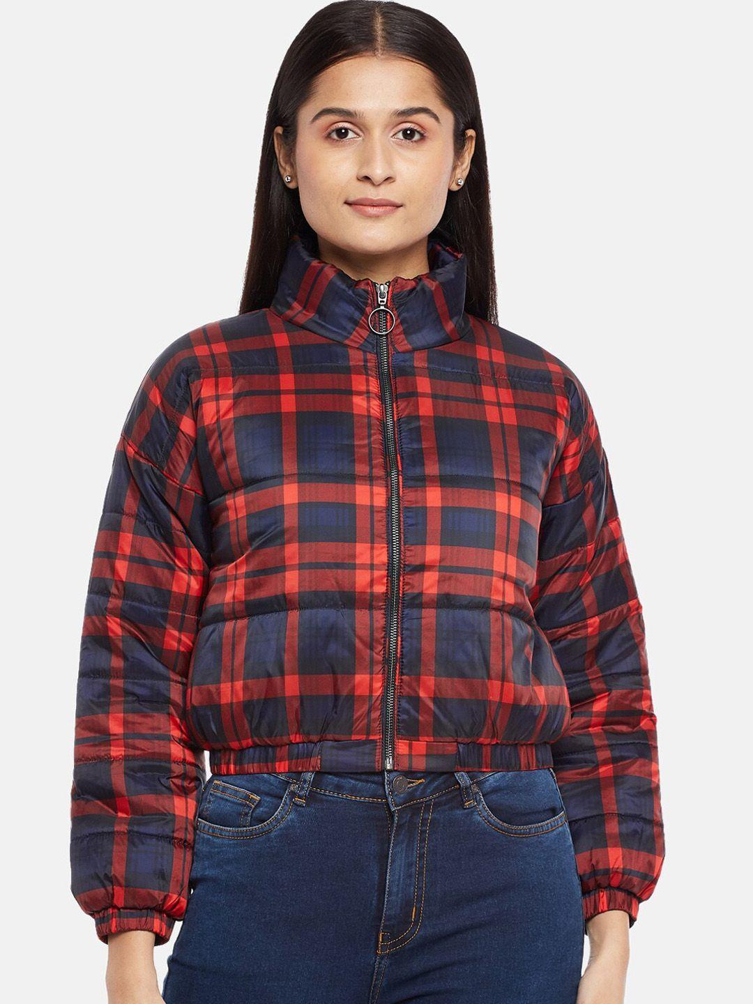 people women red & blue checked tailored jacket