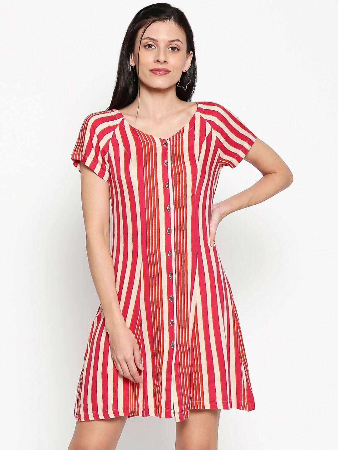 people women red & white striped a-line dress