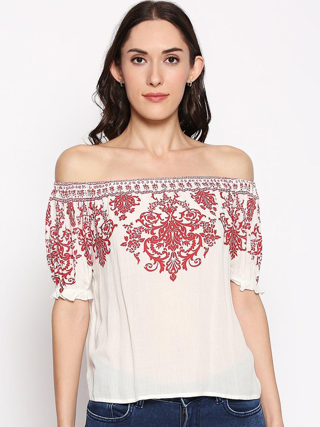 people women white printed bardot top