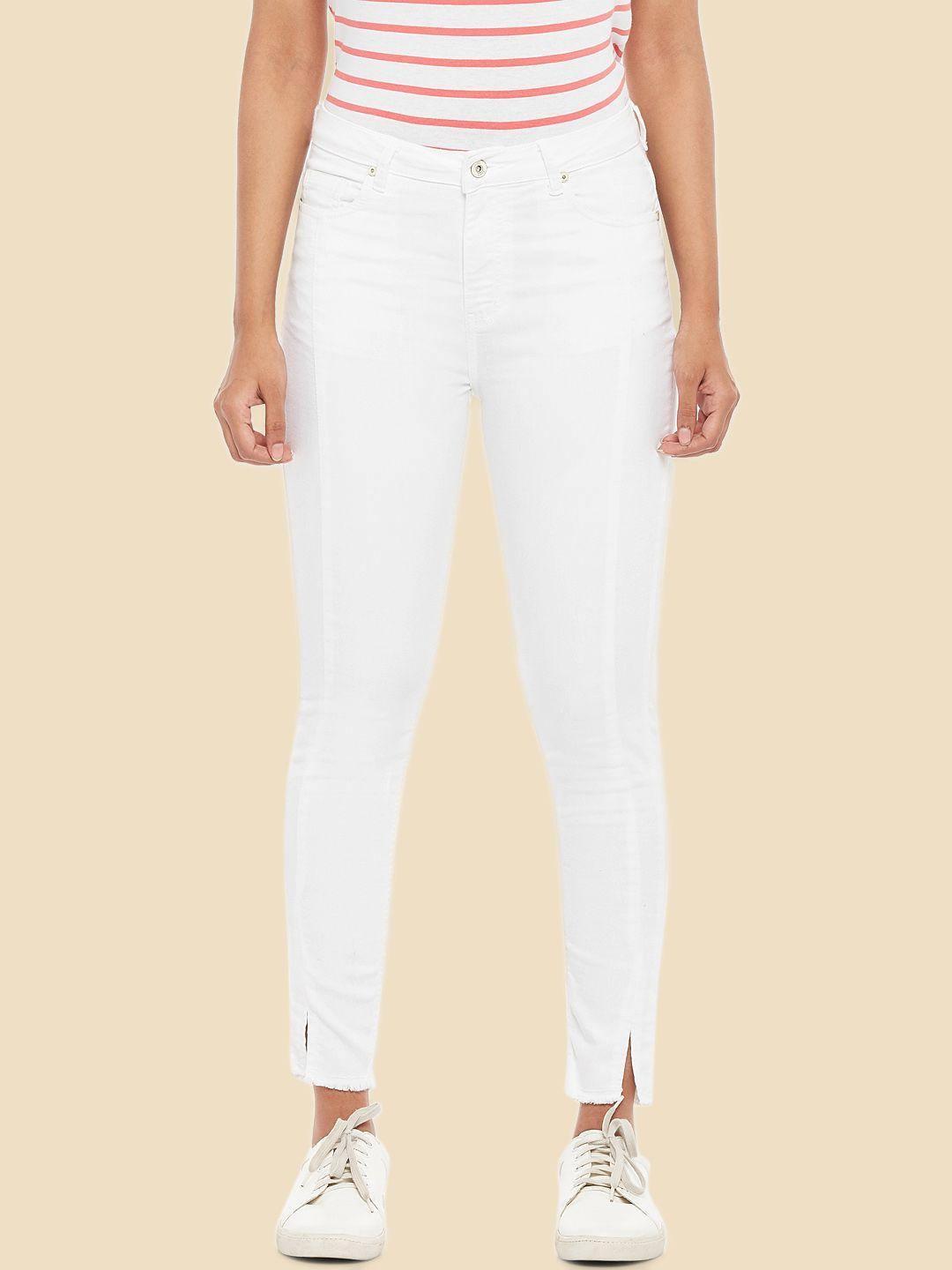 people women white tapered fit high-rise jeans