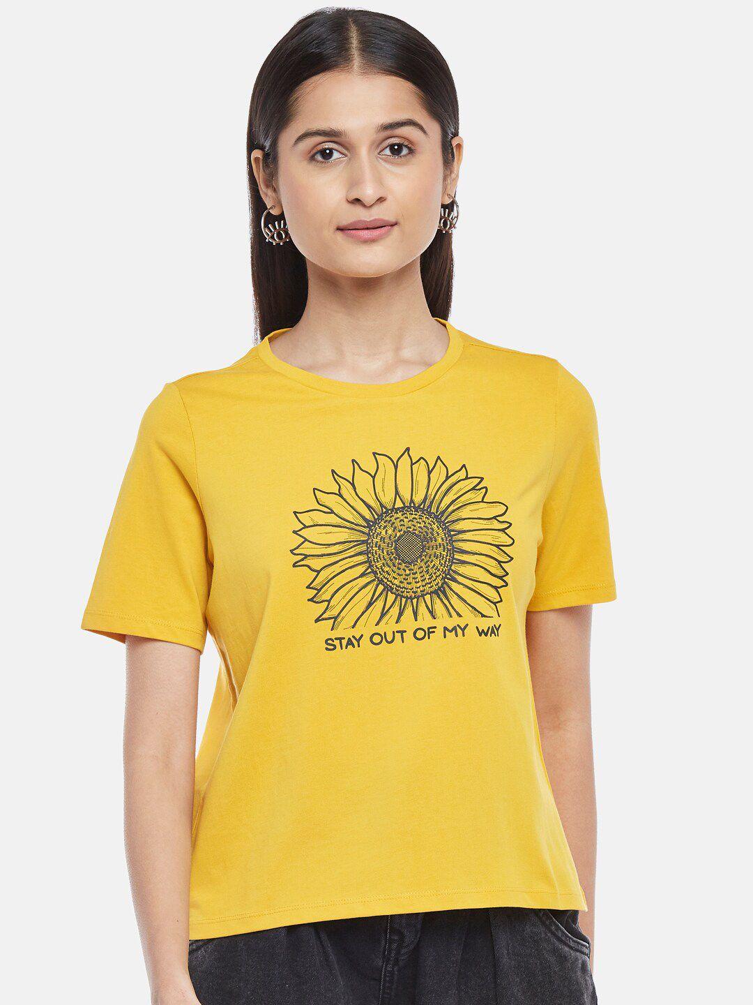 people women yellow floral printed t-shirt