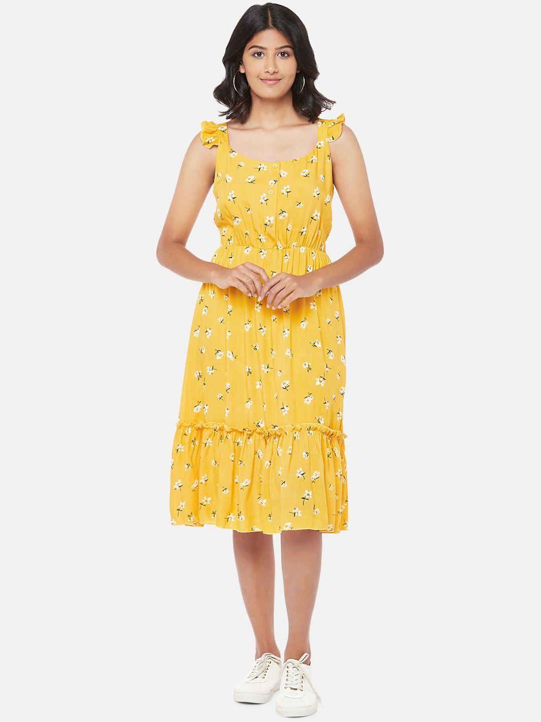 people women yellow printed a-line dress