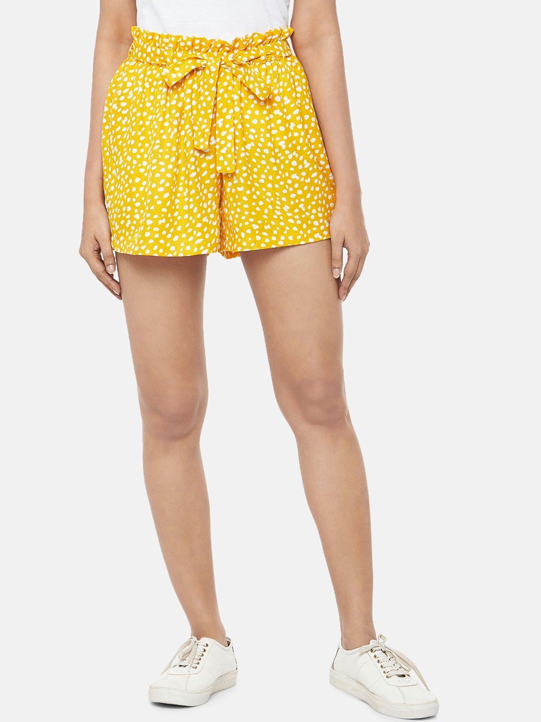 people women yellow printed regular shorts