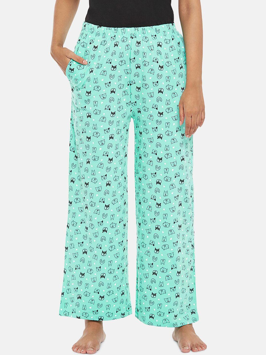 people womens turquoise blue printed cotton pyjama