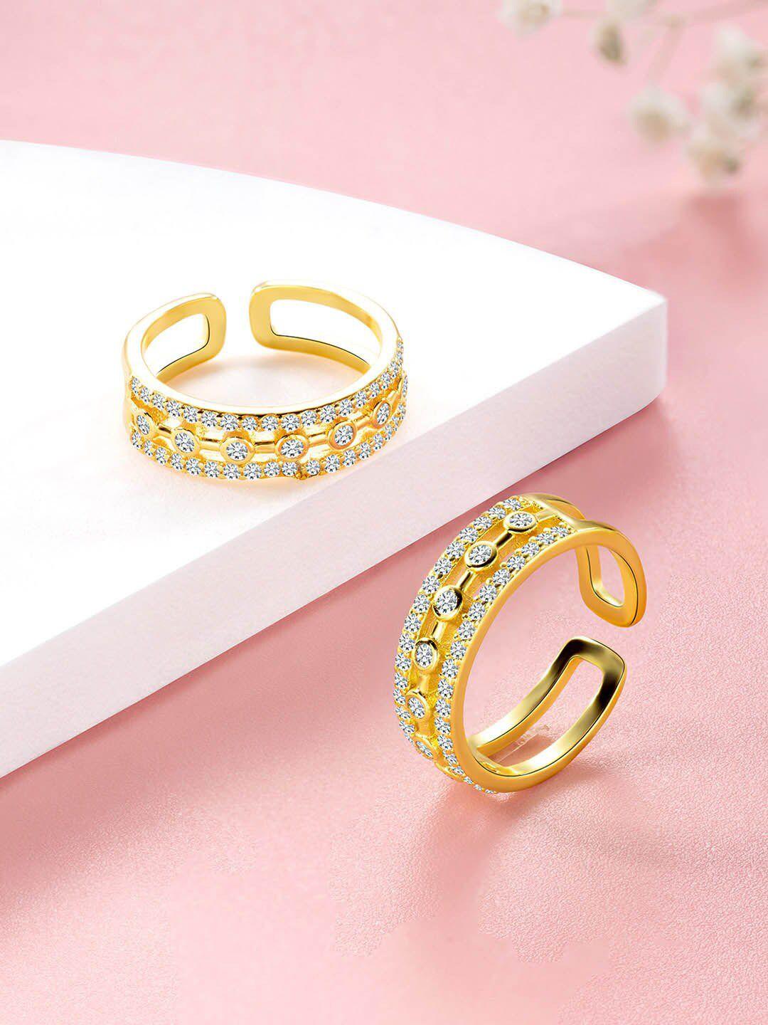 peora gold plated & cz studded adjustable toe rings