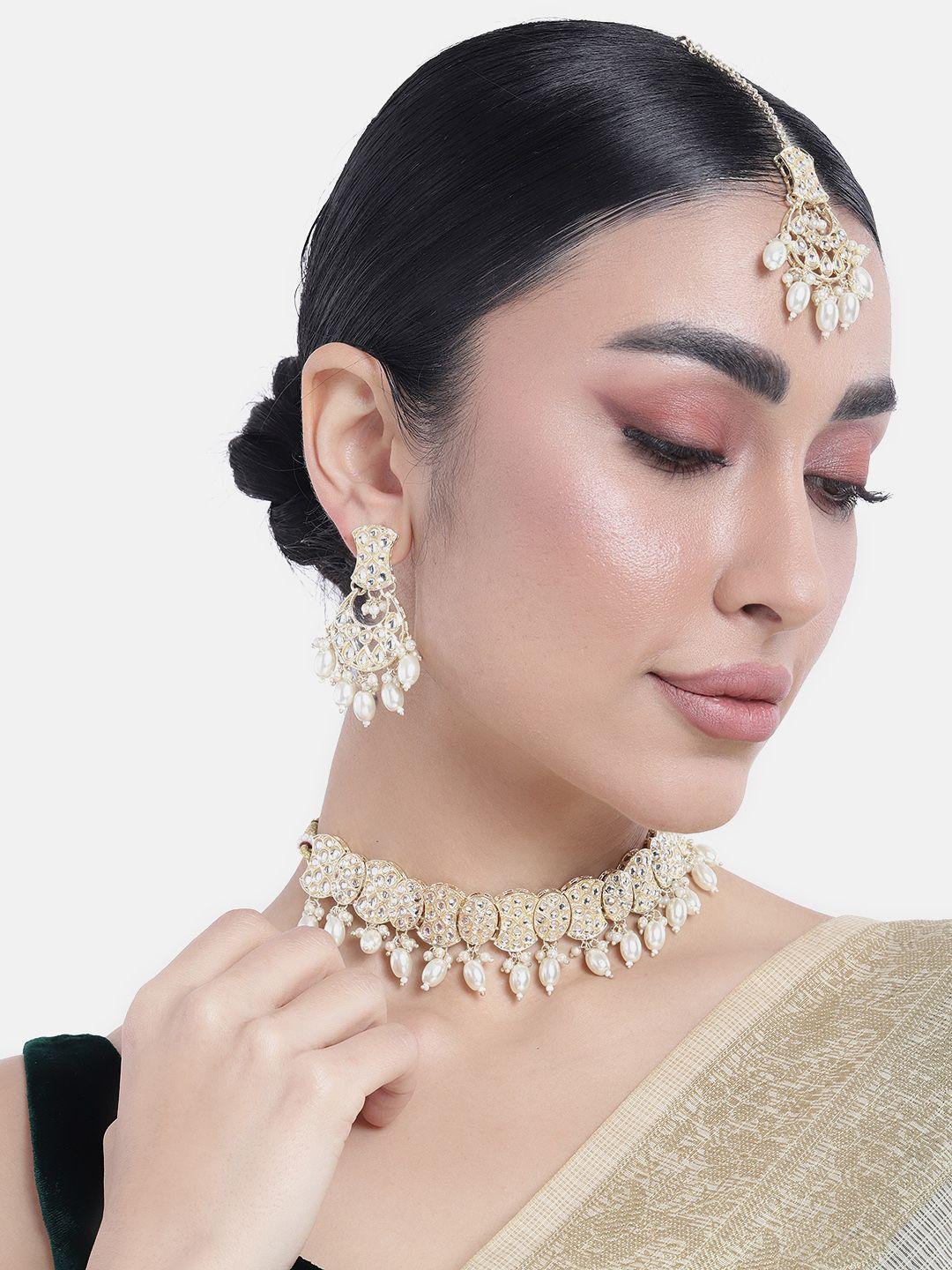 peora gold-plated kundan choker necklace jewellery set