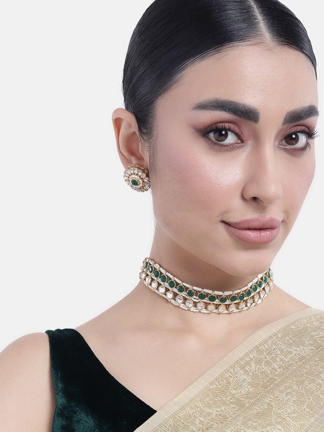 peora gold-plated kundan studded choker necklace jewellery set