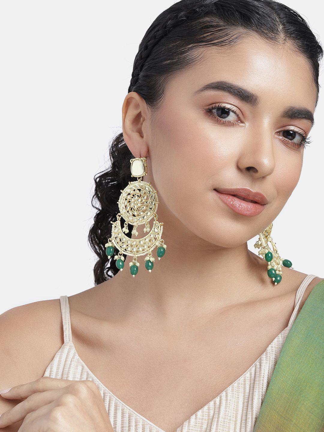 peora gold-plated kundan studded crescent shaped chandbalis earrings