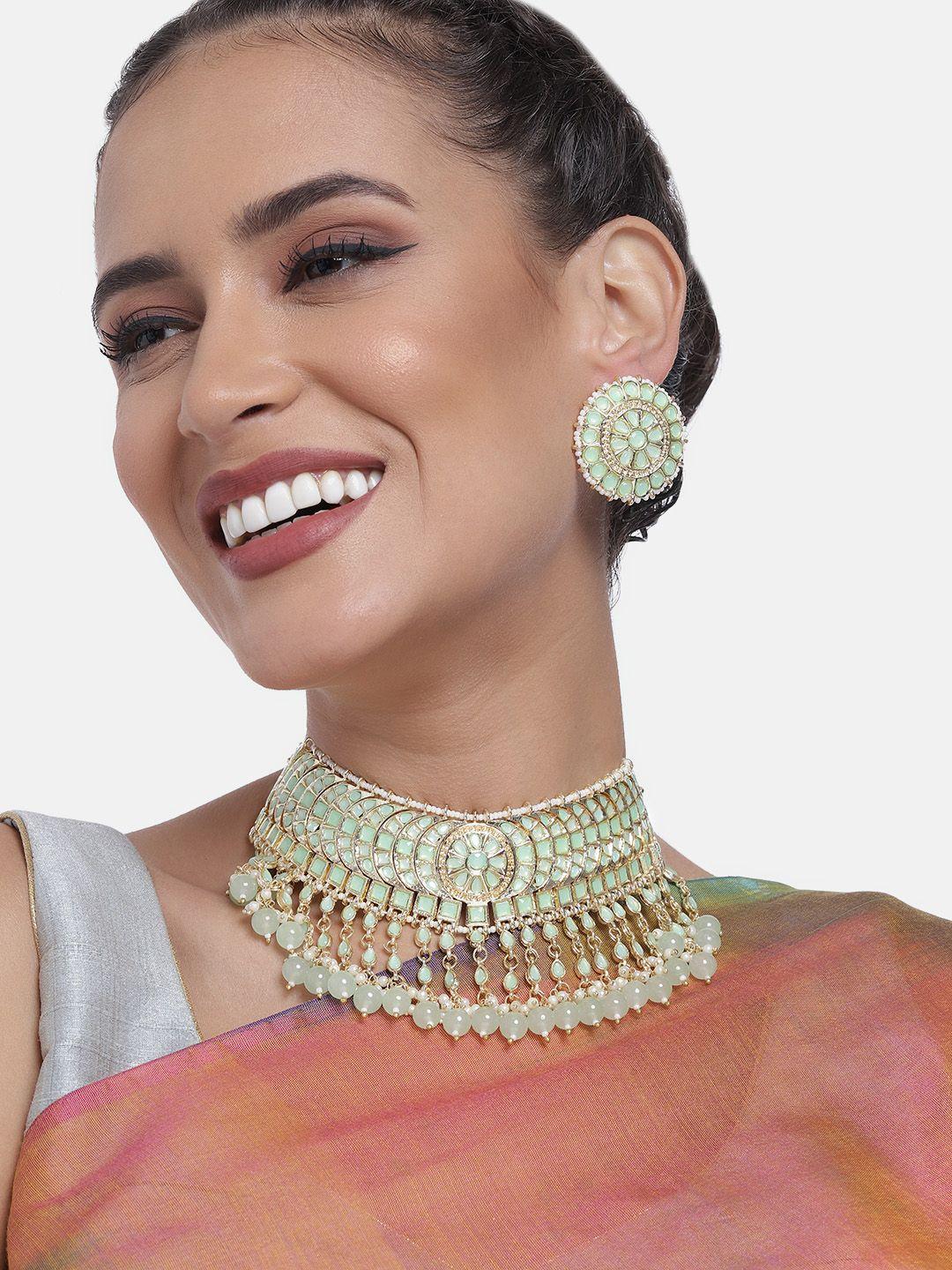 peora gold-plated kundan-studded choker necklace jewellery set