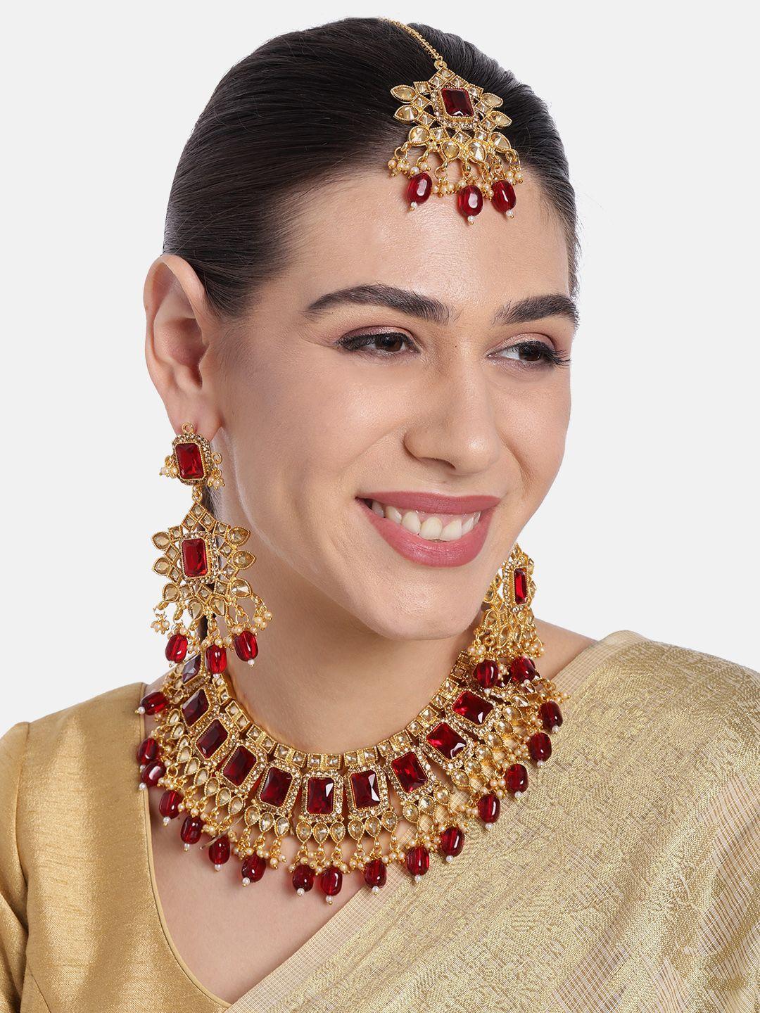 peora gold-plated maroon choker necklace jewellery set