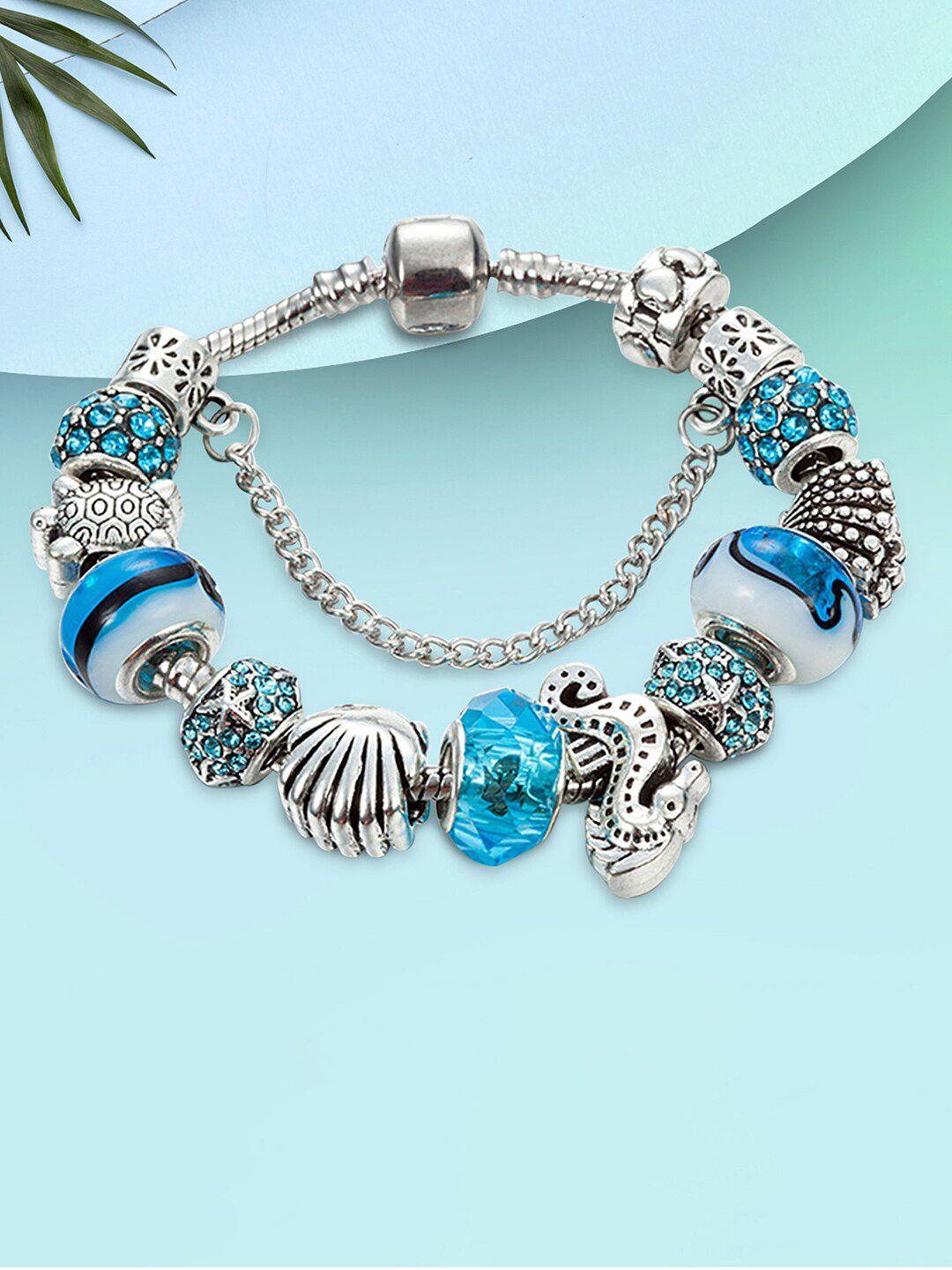 peora women blue silver-plated charm bracelet